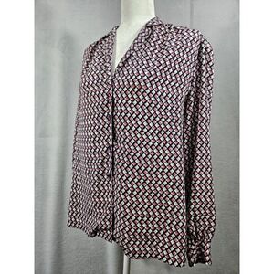 Vintage Womens JAMES KENROB BY DALTON Blouse 12 Blue Print USA Top Sakowitz READ